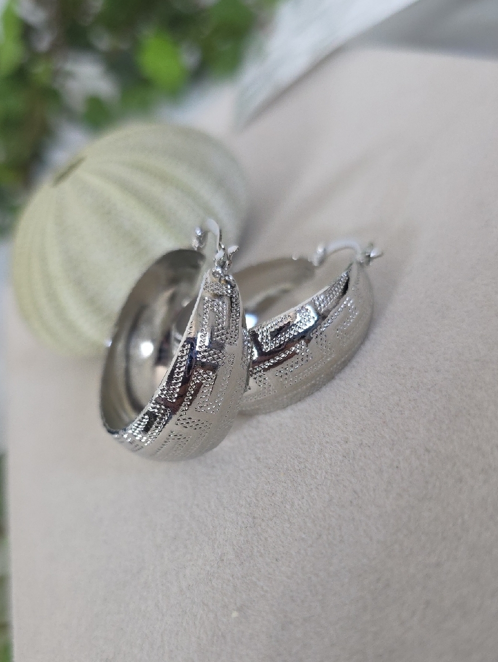 Silver Gold Filled Wide Hoop Earrings with Greek Key Design